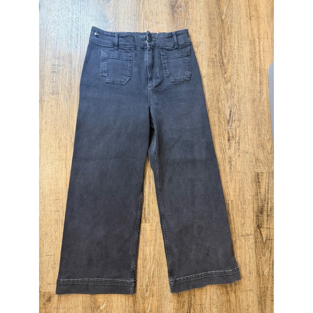 Pilcro Anthropologie High Rise Wide Leg Patch Pocket Jeans Washed Black 28
